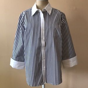George Gray and White Striped 3/4 Length Sleeve Blouse
